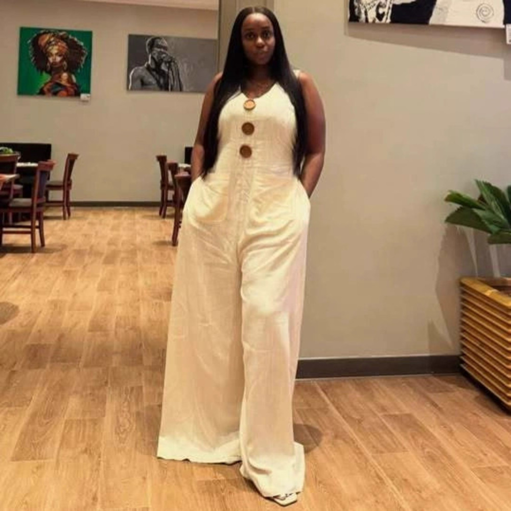 ZARA African Solid Color Tank Top Jumpsuit Big Buttons for Women